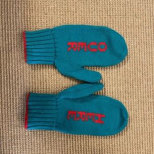 Kate Spade “over here” mittens! EUC. cerulean blue and red